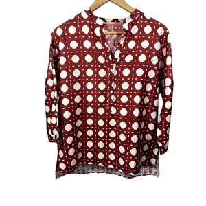 VILAGALLO Women's Geometric Print Popover Cotton Tunic/Top Brick/White Size 40/6